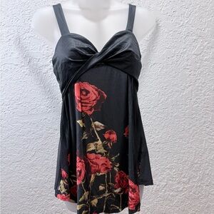Floral Black and Red Sleeveless Top
